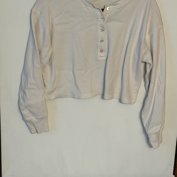 Wilfred Free White Ribbed Cropped Long Sleeve Top Size S - Picture 2 of 7